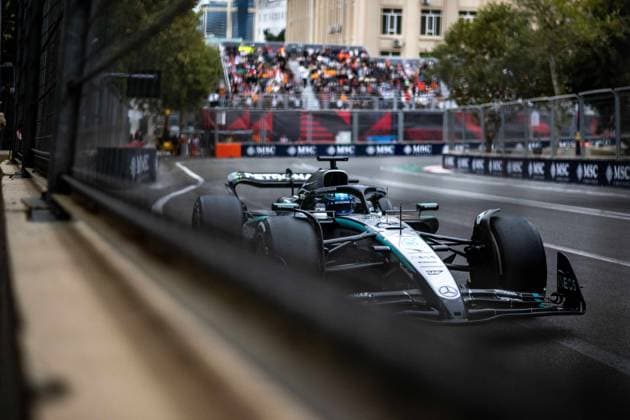 F1 - AZERBAIJAN GRAND PRIX 2025 63 RUSSELL George (gbr), Mercedes AMG F1 Team W16, action during the 2025 Formula 1 Qatar Airways Azerbaijan Grand Prix, 17th round of the 2025 FIA Formula One World Championship, WM, Weltmeisterschaft from September 19 to 21, 2025 on the Baku City Circuit, in Baku, Azerbaijan - BakuAzerbaijan  Copyright: xALBERTOxVIMERCATIx
