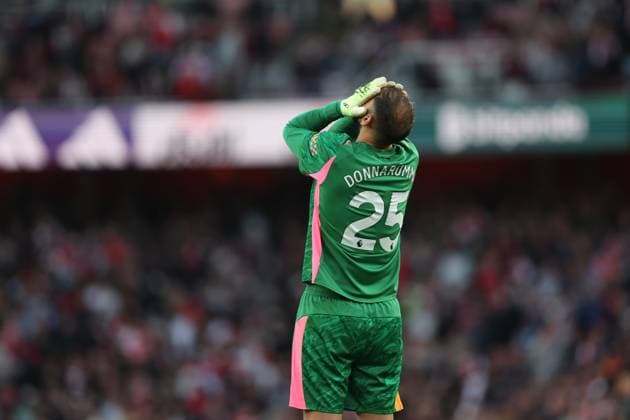 Arsenal v Manchester City 21 September 2025, London - Premier League Football - Arsenal v Manchester City - Manchester City goalkeeper Gianluigi Donnarumma reacts after being beaten by a late goal - Photo: Charlotte Wilson Offside. London UK Copyright: xCharlottexWilsonx xOffsidexOffside