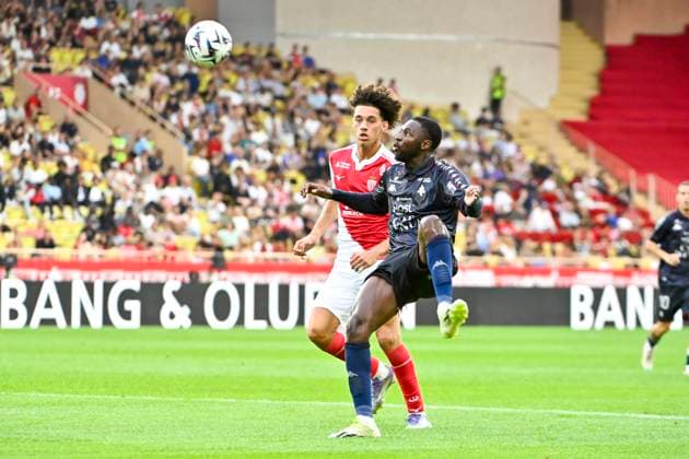 FOOTBALL : MONACO vs METZ - ligue 1 - 21 9 25 Monaco™s midfielder 11 Maghnes Akliouche and Metz™s 97 F. Ballo-TourÃ during the French L1 2025-2026 season football match between AS Monaco and FC Metz at Louis II stadium of Monaco, south France, on September 21, 2025. MONACOMonaco  Copyright: xfredxDIDES psnewzx
