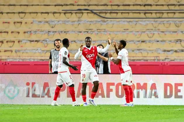 FOOTBALL : MONACO vs METZ - ligue 1 - 21 9 25 Joy of Monaco™s forward 19 George Ilenikhena after scores a goal during the French L1 2025-2026 season football match between AS Monaco and FC Metz at Louis II stadium of Monaco, south France, on September 21, 2025. MONACOMonaco  Copyright: xfredxDIDES psnewzx