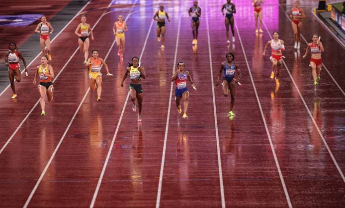 Day 9 - World Athletics Championships Tokyo 2025 Sha Carri Richardson of the United States, Daryll Neita of Great Britain, and Jonielle Smith compete for the medals during the 4 x 100m relay at the World Athletics Championships 2025 at the National Stadium in Tokyo, Japan, on September 21, 2025. Tokoyo Japan  Copyright: xMIxNewsx originalFilename:fletcher-worldath250921_npL1O.jpg