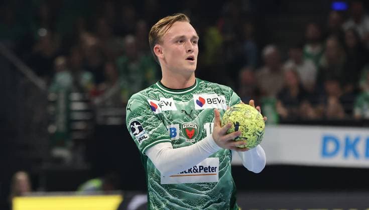 Tobias Schjoelberg Groendahl am Ball Aktion Oberkörper Handball HBL Bundesliga Herren 5. Spieltag Saison 2025 2026 21.09.2025 Füchse Berlin vs MT Melsungen