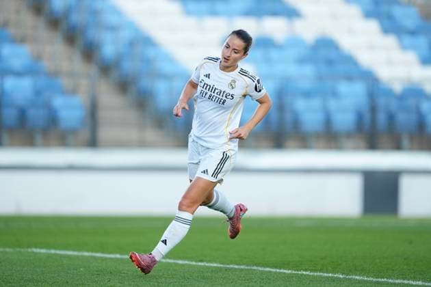 September 21, 2025, Valdebebas, Madrid, Spain: Sara Ilonka Dabritz of Real Madrid CF celebrates a goal during the Spanish Women League, Liga F, football match played between Real Madrid and Real Club Deportivo de La Coruna at Alfredo Di Stefano stadium on September 21, 2025, in Madrid, Spain. Valdebebas Spain - ZUMA Rea 20250921_zaa_a181_214 Copyright: xOscarxJ.xBarrosox
