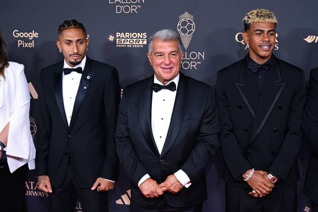FOOTBALL : Ballon d Or 2025 - Paris - 22 09 2025 Raphinha, Joan Laporta and Lamine Yamal attend the Ballon d Or Ceremony at Theatre du Chatelet on September 22, 2025 in Paris, France ( Photo by Federico Pestellini PSNewz ) ParisFrance  Copyright: xFedericoxPestellinix