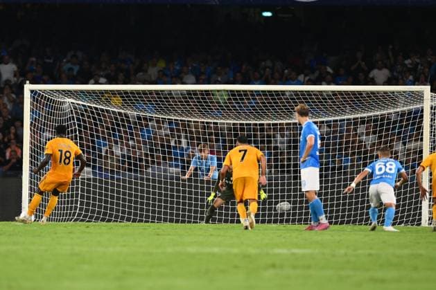 M Bala Nzola of A.C. Pisa 1909 scores the goal for 1-1 during the 4th day of the Serie A Championship between S.S.C. Napoli and A.C. Pisa 1909 at the Diego Armando Maradona Stadium on September 22, 2025 in Naples, Italy.  Copyright: xDomenicoxCippitelli IPAxSportx xipa-agency.netx xx IPA_65550598 IPA_Agency_IPA65550598