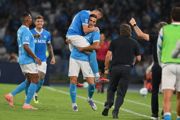 Lorenzo Lucca of SSC Napoli celebrates after scoring his goal in the 82th minute for 3-1 during the match of 4th day of the Serie A Championship between S.S.C Napoli and A.C.Pisa at the Maradona Stadium on September 22, 2025 in Rome, Italy. during SSC Napoli vs Pisa SC, Italian soccer Serie A match in Naples, Italy, September 22 2025  Copyright: xRobertoxRamaccia IPAxSportx xipa-agency.netx xx IPA_65551773 IPA_Agency_IPA65551773