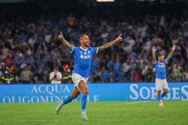September 22, 2025, Napoli, Campania, ITALIA: During the 2025 26 Italian Serie A football match between SSC Napoli and Pisa on September 22, 2025, at the Diego Armando Maradona Stadium in Naples...Pictured: goal the Leonardo Spinazzola of SSC Napoli Napoli ITALIA - ZUMAs236 20250922_aap_s236_061 Copyright: xFabioxSassox