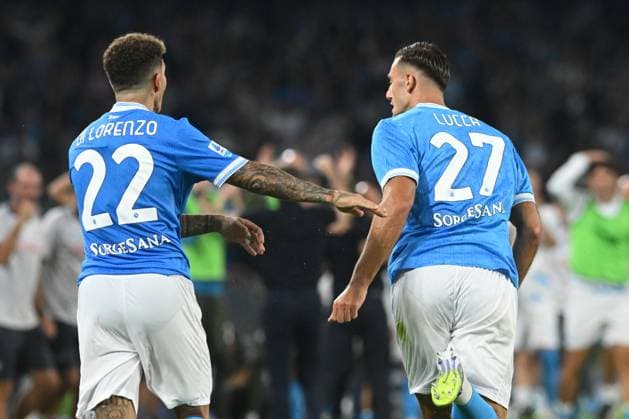 CALCIO - Serie A - SSC Napoli vs Pisa SC Lorenzo Lucca of SSC Napoli celebrates after scoring goal during the Seie A Enelive match between SSC Napoli vs Pisa FC 1909 at Diego Armndo Maradona Stadium Naples Italy  Copyright: xIPAxSport ABACAx