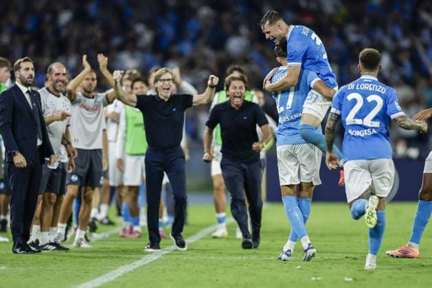 CALCIO - Serie A - SSC Napoli vs Pisa SC Napoli s Italian forward Lorenzo Lucca celebrates after scoring a goal during the Serie A football match between SSC Napoli and Pisa at the Diego Armando Maradona Stadium in Naples, on September 22, 2025. Naples Italy  Copyright: xIPAxSport ABACAx