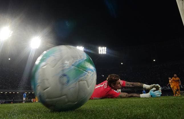 (250923) -- NAPLES, Sept. 23, 2025 -- Pisa s goalkeeper Adrian Semper (front) fails to save during a Serie A football match between Napoli and Pisa in Naples, Italy, Sept. 22, 2025. (Photo by Xinhua) (SP)ITALY-NAPLES-FOOTBALL-SERIE A-NAPOLI VS PISA AlbertoxLingria 