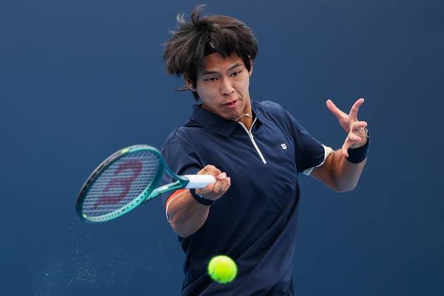 BEIJING, CHINA - SEPTEMBER 23: Zhou Yi of China competes in the Men s Singles Qualifying first round match against David Goffin of Belgium on day 2 of the 2025 China Open at National Tennis Center on September 23, 2025 in Beijing, China.  Copyright: xVCGx 111592707980