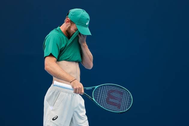BEIJING, CHINA - SEPTEMBER 23: David Goffin of Belgium reacts in the Men s Singles Qualifying first round match against Zhou Yi of China on day 2 of the 2025 China Open at National Tennis Center on September 23, 2025 in Beijing, China.  Copyright: xVCGx 111592708051