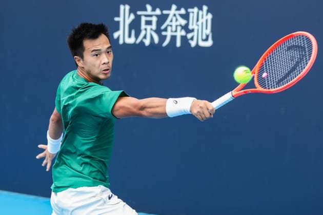 BEIJING, CHINA - SEPTEMBER 23: Sun Fajing of China competes in the Men s Singles Qualifying first round match against Terence Atmane of France on day 2 of the 2025 China Open at National Tennis Center on September 23, 2025 in Beijing, China.  Copyright: xVCGx 111592710102