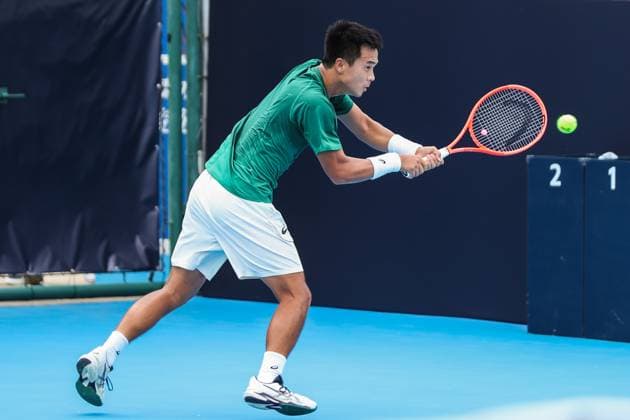 BEIJING, CHINA - SEPTEMBER 23: Sun Fajing of China competes in the Men s Singles Qualifying first round match against Terence Atmane of France on day 2 of the 2025 China Open at National Tennis Center on September 23, 2025 in Beijing, China.  Copyright: xVCGx 111592710257