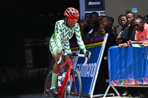 2025 UCI Road World Championships Picture by Simon Wilkinson SWpix.com - 23 09 2025 - Cycling - 2025 UCI Road World Championships - BK Arena to Kigali Convention Centre, Kigali, Rwanda - Women Junior Individual Time Trial (ITT) Podium - Osaretin Grace Godwin (Nigeria) Copyright: x xSWpix.comx(t axPhotographyxHubxLtd)xSimonxWilkinson SWpix.comx SWP-3030-5857