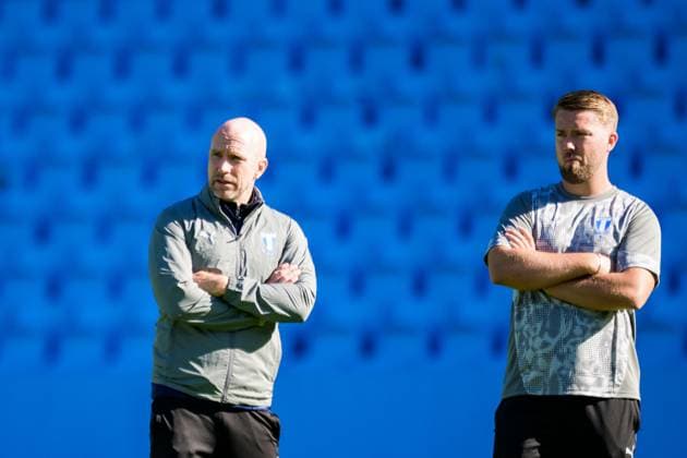 250923 Head coach Henrik Rydström and Assistant coach Theodor Olsson during a training session with Malmö FF on September 23, 2025 in Malmö. Photo: Ludvig Thunman BILDBYRAN kod LT LT0728 fotboll football soccer fotball uefa europa league europa league träning practice training malmö ff bbeng Copyright: LUDVIGxTHUNMAN BB250923LT008