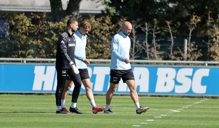 Torwart Marius Gersbeck, Marton Dardai, Toni Leistner Fußball Fussball Saison 2025 2026 2. Bundesliga Herren DFL 23.09.2025 Training Hertha BSC Berlin DFL regulations prohibit any use of photographs as image sequences and or quasi-video.