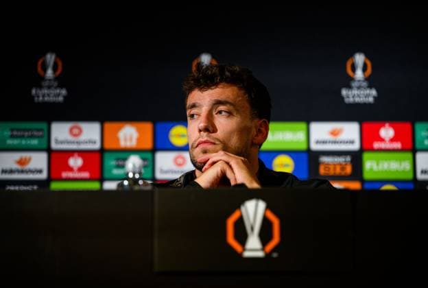 250923 Colin Rösler of Malmö FF at a press conference, PK, Pressekonferenz on September 23, 2025 in Malmö. Photo: Ludvig Thunman BILDBYRAN kod LT LT0729 fotboll football soccer fotball uefa europa league europa league presskonferens press conference malmö ff bbeng Copyright: LUDVIGxTHUNMAN BB250923LT047