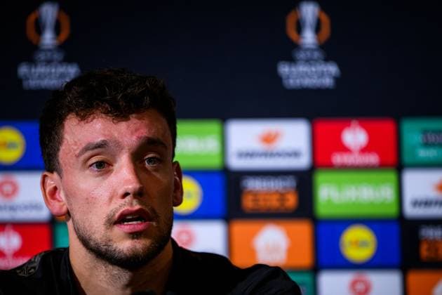 250923 Colin Rösler of Malmö FF at a press conference, PK, Pressekonferenz on September 23, 2025 in Malmö. Photo: Ludvig Thunman BILDBYRAN kod LT LT0729 fotboll football soccer fotball uefa europa league europa league presskonferens press conference malmö ff bbeng Copyright: LUDVIGxTHUNMAN BB250923LT052