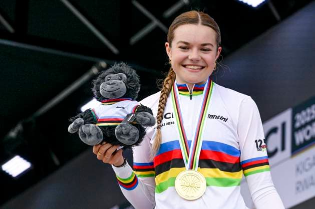 UCI 2025 Road World Championship, WM, Weltmeisterschaft Kigali 23 09 2025 KIGALI, RWANDA - SEPTEMBER 23 : Arens Megan (NED) during the Women Junior Individual Time Trial of the UCI Road World Championships 2025 92nd edition an UCI World Championships cycling race of 18.3 km with start in Kigali and finish in Kigali on September 23, 2025 in Kigali, Rwanda, 23 09 2025 Kigali Rwanda  Copyright: xJanxDexMeuleneirx
