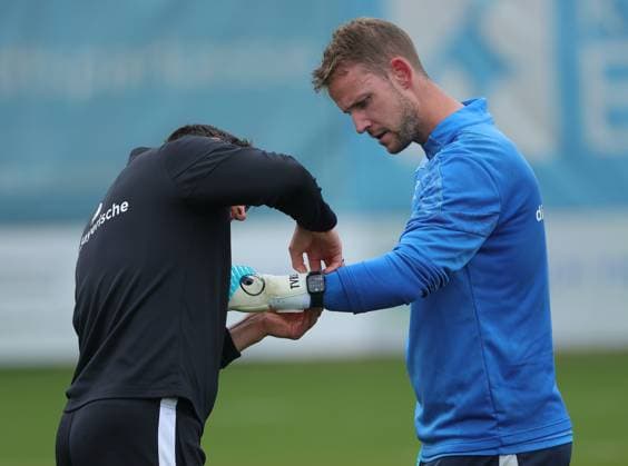 23.09.2025, TSV 1860 Training, Gruenwalderstrasse Muenchen, Fussball, im Bild: Rene Vollath (TSV 1860) und Thomas Daehne (TSV 1860 Muenchen)