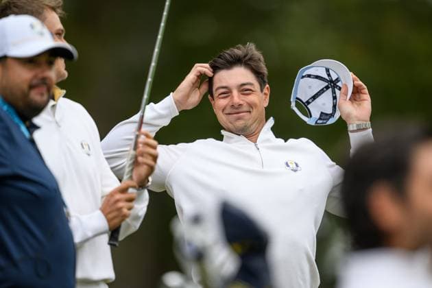 250923 Viktor Hovland of Team Europe during a photo session on day -3 of the Ryder Cup on September 23, 2025 in New York. Photo: Jesper Zerman BILDBYRAN kod JZ JZ0614 golf ryder cup usa europe bbeng sverige norge Copyright: JESPERxZERMAN BB250923JZ010