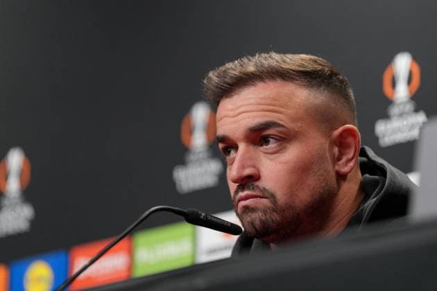 Xherdan Shaqiri (FC Basel, 10) , Pressekonferenz des FC Basel vor dem ersten Europa League Spiel in der Ligaphase, Pressegespräch, Deutschland, Fussball, UEFA Europa League, 1.Spieltag, 2025 2026, SC Freiburg vs. FC Basel, 23.09.2025, Pressekonferenz des FC Basel vor dem ersten Europa League Spiel in der Ligaphase, Pressegespräch, Schweiz, Europa-Park Stadion, Freiburg, Deutschland Freiburg Europa-Park Stadion Baden-Württemberg Deutschland Copyright: xArnexAmbergx