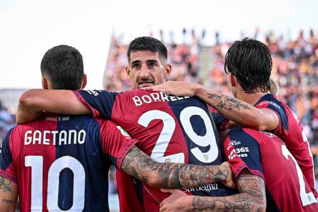 Gennaro Borrelli of Cagliari Calcio, Esultanza, Joy, Celebration After scoring goal, during Cagliari Calcio vs Frosinone Calcio, Italian football Coppa Italia match in Cagliari, Italy, September 23 2025  Copyright: xLuigixCanu IPAxSportx xipa-agency.netx xx IPA_65607018 IPA_Agency_IPA65607018