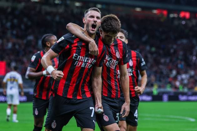 AC Milan vs US Lecce - Coppa Italia 2025 26 - 23 09 2025 Santiago Gimenez of AC Milan celebrates after scoring a goal during Coppa Italia 2025 26 football match between AC Milan and US Lecce at San Siro Stadium Copyright: xBEAUTIFULxSPORTS Carabellix