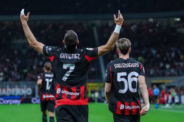 AC Milan vs US Lecce - Coppa Italia 2025 26 - 23 09 2025 Santiago Gimenez of AC Milan celebrates after scoring a goal during Coppa Italia 2025 26 football match between AC Milan and US Lecce at San Siro Stadium Copyright: xBEAUTIFULxSPORTS Carabellix