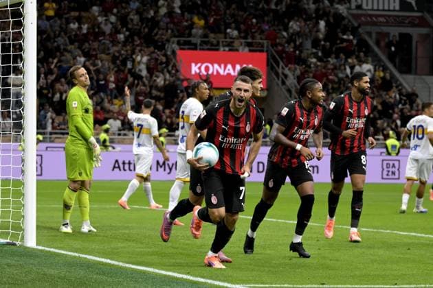 Foto IPP Paolo Bona Milano 23 09 2025 Coppa Italia di Calcio stagione 2025 2026 partita Milan-Lecce Nella foto Santiago Jimenez esulta dopo il gol del 1-0 Italy Photo Press Worldwide Copyright italy Italy ITALY  Copyright: xR4924_italyphotopressx