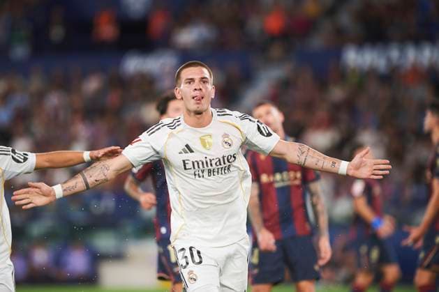 Franco Mastantuono (Real Madrid CF) celebrates a goal during the LaLiga EA Sports match between Levante UD and Real Madrid at Ciudad de Valencia on September 23, 2025 in Valencia, Spain. (Photo by Maria Jose Segovia DeFodi Images) Franco Mastantuono Real Madrid CF celebrates a goal during the LaLiga EA Sports match between Levante UD and Real Madrid at Ciudad de Valencia on September 23, 2025 in Valencia, Spain Photo by Maria Jose Segovia DeFodi Images