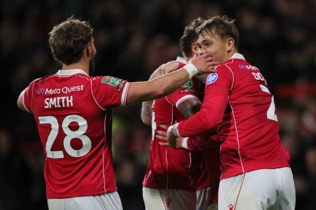 Wrexham FC v Reading EFL Cup 23 09 2025. Nathan Broadhead of Wrexham celebrates scoring their first goal during the EFL Cup match between Wrexham FC and Reading at the Racecourse Ground, Wrexham, United Kingdom on 23 September 2025. Wrexham Racecourse Ground Wales United Kingdom Editorial use only DataCo restrictions apply See www.football-dataco.com , Copyright: xAlunxRobertsx PSI-22905-0017