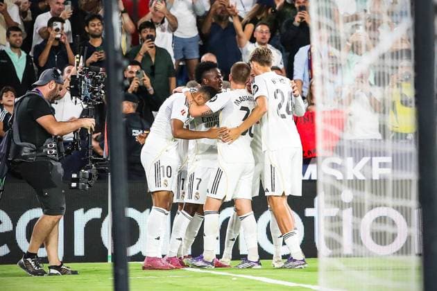 Spanish La Liga EA Sports soccer match Levante vs Real Madrid at Ciutat de Valencia stadium in Valencia, Spain 23 September 2025 Vinicius Jr celebrates a goal 900 Cordon Press  900 CordonxPress LOF - Levante vs Real Madrid