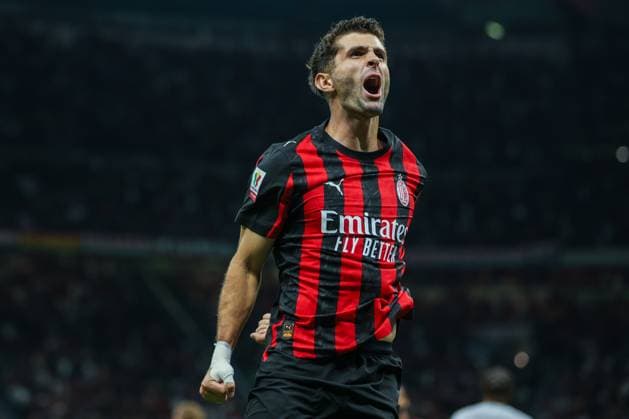 AC Milan vs US Lecce - Coppa Italia 2025 26 - 23 09 2025 Christian Pulisic of AC Milan celebrates after scoring a goal during Coppa Italia 2025 26 football match between AC Milan and US Lecce at San Siro Stadium Copyright: xBEAUTIFULxSPORTS Carabellix