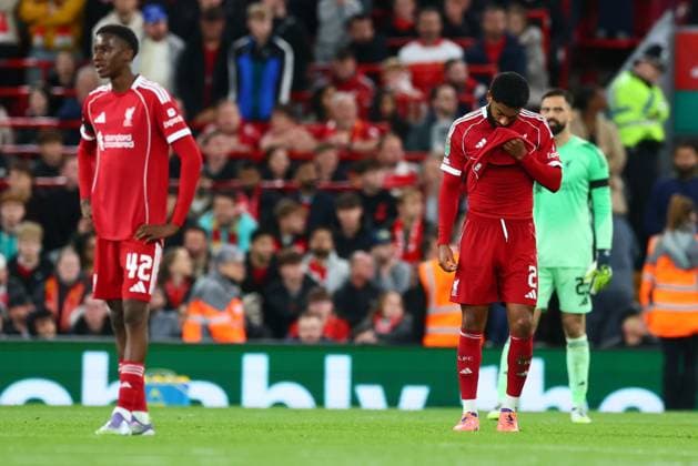 Joe Gomez of Liverpool looks dejected after the equalising goal Liverpool v Southampton, EFL Carabao Cup, Third Round, Football, Anfield, Liverpool, UK - 23 Sep 2025Liverpool Anfield United Kingdom EDITORIAL USE ONLY No use with unauthorised audio, video, data, fixture lists, club league logos or live services. Online in-match use limited to 120 images, no video emulation. No use in betting, games or single club league player publications. Copyright: xPaulxCurrie Shutterstockx 15498466cv