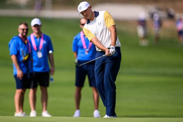 250923 Ludvig Aberg of Team Europe during a practice round on day -3 of the Ryder Cup on September 23, 2025 in New York. Photo: Jesper Zerman BILDBYRAN kod JZ JZ0614 golf ryder cup usa europe bbeng Copyright: JESPERxZERMAN BB250923JZ077