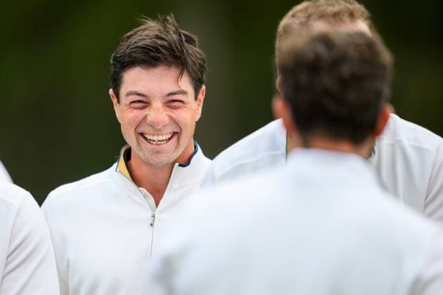 250923 Viktor Hovland of Team Europe during a photo session on day -3 of the Ryder Cup on September 23, 2025 in New York. Photo: Jesper Zerman BILDBYRAN kod JZ JZ0614 golf ryder cup usa europe bbeng Copyright: JESPERxZERMAN BB250923JZ089