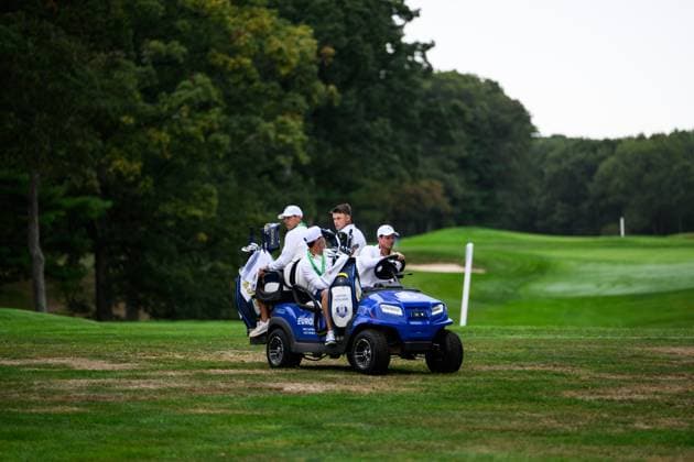 250923 Ludvig Aberg and Viktor Hovland of Team Europe arrive at a photo session on day -3 of the Ryder Cup on September 23, 2025 in New York. Photo: Jesper Zerman BILDBYRAN kod JZ JZ0614 golf ryder cup usa europe bbeng Copyright: JESPERxZERMAN BB250923JZ099