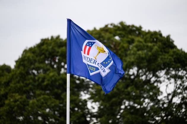 250923 A flag with Ryder Cup™s logo on day -3 of the Ryder Cup on September 23, 2025 in New York. Photo: Jesper Zerman BILDBYRAN kod JZ JZ0614 golf ryder cup usa europe bbeng Copyright: JESPERxZERMAN BB250923JZ098