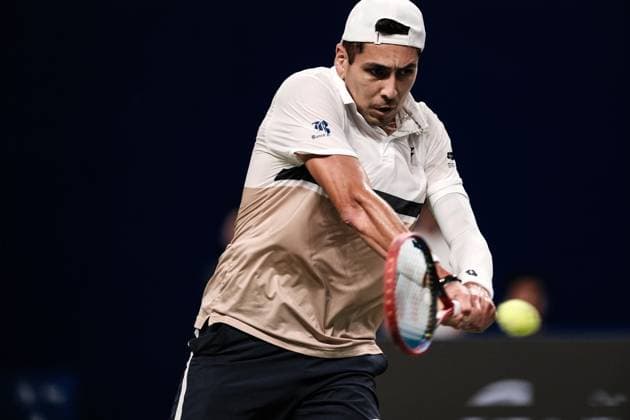 CHENGDU, CHINA - SEPTEMBER 23: Alejandro Tabilo of Chile returns a shot during the Men s Singles final match against Lorenzo Musetti of Italy on Day 8 of 2025 ATP, Tennis Herren Chengdu Open at Sichuan International Tennis Centre on September 23, 2025 in Chengdu, Sichuan Province of China.  Copyright: xVCGx 111592811779
