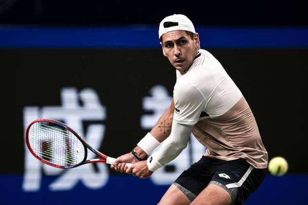 CHENGDU, CHINA - SEPTEMBER 23: Alejandro Tabilo of Chile returns a shot during the Men s Singles final match against Lorenzo Musetti of Italy on Day 8 of 2025 ATP, Tennis Herren Chengdu Open at Sichuan International Tennis Centre on September 23, 2025 in Chengdu, Sichuan Province of China.  Copyright: xVCGx 111592811713