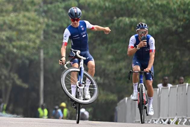 UCI 2025 Road World Championship, WM, Weltmeisterschaft Kigali 28 09 2025 KIGALI, RWANDA - SEPTEMBER 28 : the French team pictured during a training ride prior to the Men Elite cycling road race of the UCI Road World Championships 2025 92nd edition an UCI World Championships cycling race of 267.5 km with start in Kigali and finish in Kigali on September 28, 2025 in Kigali, Rwanda, 28 09 2025 Kigali Rwanda  Copyright: xJanxDexMeuleneirx