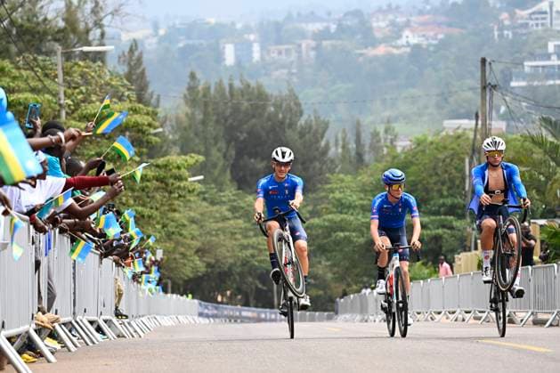 UCI 2025 Road World Championship, WM, Weltmeisterschaft Kigali 28 09 2025 KIGALI, RWANDA - SEPTEMBER 28 : the Italian Cycling team pictured during a training ride prior to the Men Elite cycling road race of the UCI Road World Championships 2025 92nd edition an UCI World Championships cycling race of 267.5 km with start in Kigali and finish in Kigali on September 28, 2025 in Kigali, Rwanda, 28 09 2025 Kigali Rwanda  Copyright: xJanxDexMeuleneirx