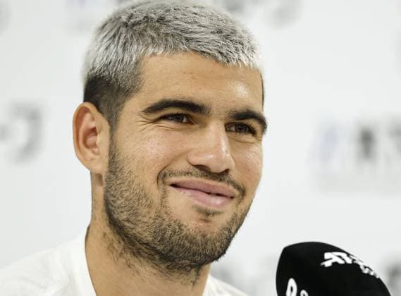 Tennis: Carlos Alcaraz Carlos Alcaraz of Spain attends a press conference, PK, Pressekonferenz in Tokyo on Sept. 24, 2025, ahead of his upcoming singles debut at the Japan Open tennis tournament.  A14AA0004875546P