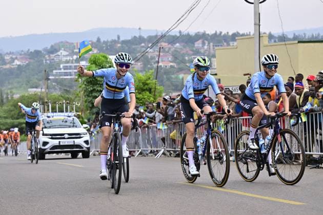 Belgian Lore De Schepper and her teammates pictured in action during a training session at the track of the cycling road World Championships, in Kigali, Rwanda, Wednesday 24 September 2025. The 2025 UCI Road World Championships take place from 21 to 28 September in Kigali, Rwanda. DIRKxWAEM  x135141911x