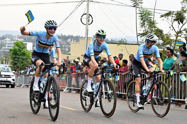 UCI 2025 Road World Championship, WM, Weltmeisterschaft Kigali 28 09 2025 KIGALI, RWANDA - SEPTEMBER 28 : Belgian cycling team pictured during a training ride prior to the Men Elite cycling road race of the UCI Road World Championships 2025 92nd edition an UCI World Championships cycling race of 267.5 km with start in Kigali and finish in Kigali on September 28, 2025 in Kigali, Rwanda, 28 09 2025 Kigali Rwanda  Copyright: xJanxDexMeuleneirx