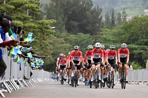 UCI 2025 Road World Championship, WM, Weltmeisterschaft Kigali 28 09 2025 KIGALI, RWANDA - SEPTEMBER 28 : Canadian Cycling team pictured during a training ride prior to the Men Elite cycling road race of the UCI Road World Championships 2025 92nd edition an UCI World Championships cycling race of 267.5 km with start in Kigali and finish in Kigali on September 28, 2025 in Kigali, Rwanda, 28 09 2025 Kigali Rwanda  Copyright: xJanxDexMeuleneirx