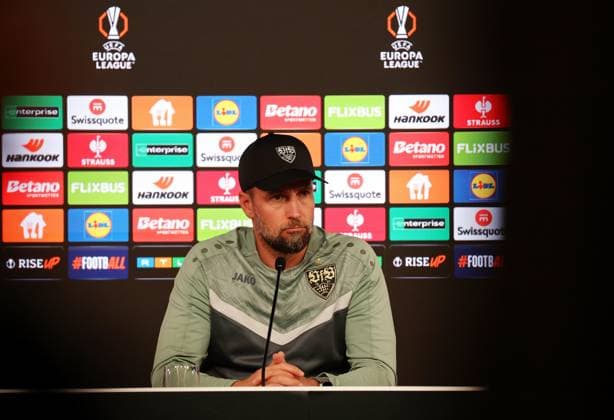 24.09.2025, Deutschland, Stuttgart, Fußball UEFA Europa League, VfB Stuttgart Pressekonferenz, VfB Trainer Sebastian Hoeneß
