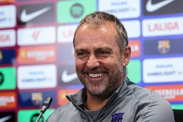 September 24, 2025, Sant Joan Despi, Barcelona, SPAIN: Hansi Flick, head coach of FC Barcelona, Barca attends his press conference, PK, Pressekonferenz during the training day of FC Barcelona ahead the Spanish League, La Liga EA Sports, football match against Real Oviedo at Ciudad Esportiva Joan Gamper on September 24, 2025 in Sant Joan Despi, Barcelona, Spain. Sant Joan Despi SPAIN - ZUMAa181 20250924_zaa_a181_033 Copyright: xJavierxBorregox